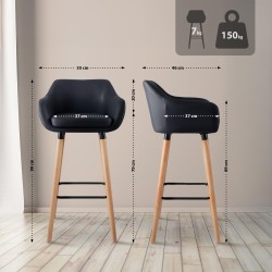 Juego de 2 taburetes de bar Grant en piel sintética negra