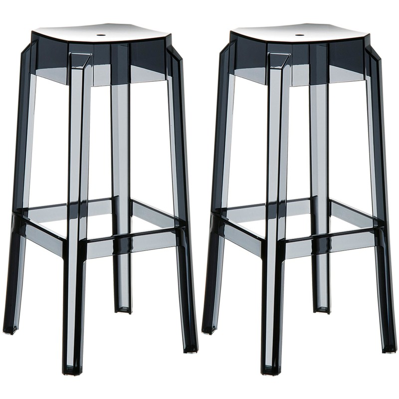 Juego de 2 taburetes de bar Fox, negro transparente