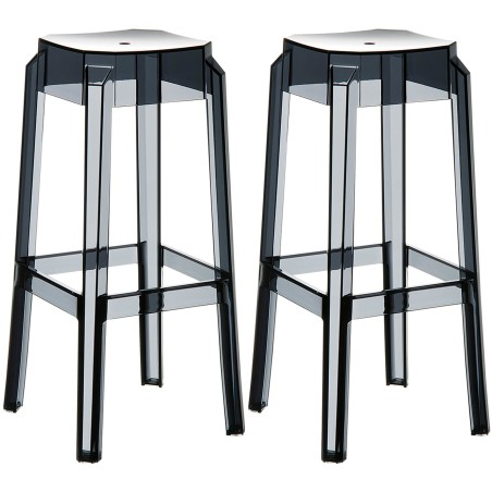 Juego de 2 taburetes de bar Fox, negro transparente