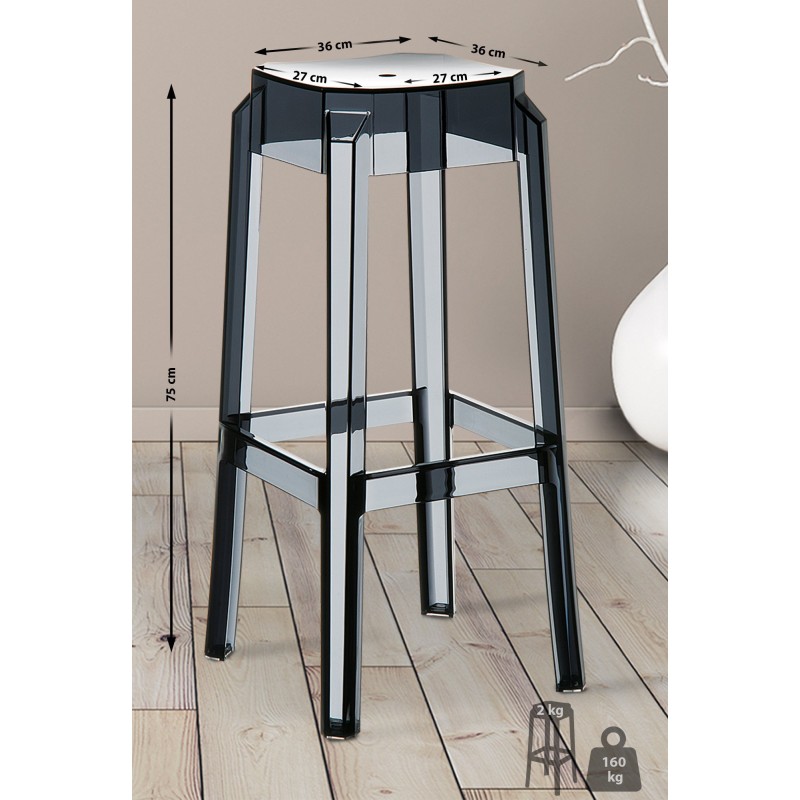 Juego de 2 taburetes de bar Fox, negro transparente