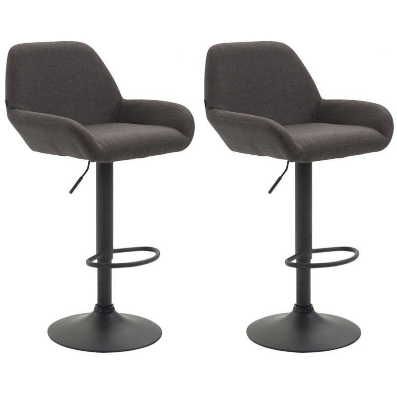 Juego de 2 taburetes de bar Braga en tejido negro y gris oscuro