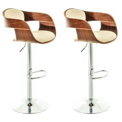 Juego de 2 taburetes de bar Kingston C en piel sintética color nogal/crema