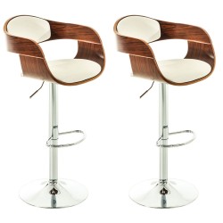 Juego de 2 taburetes de bar Kingston C en nogal/piel sintética blanca