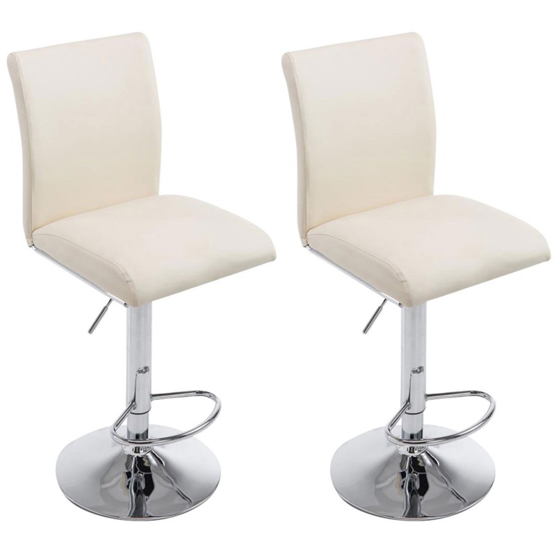 Juego de 2 taburetes de bar Cologne en piel sintética cromada color crema