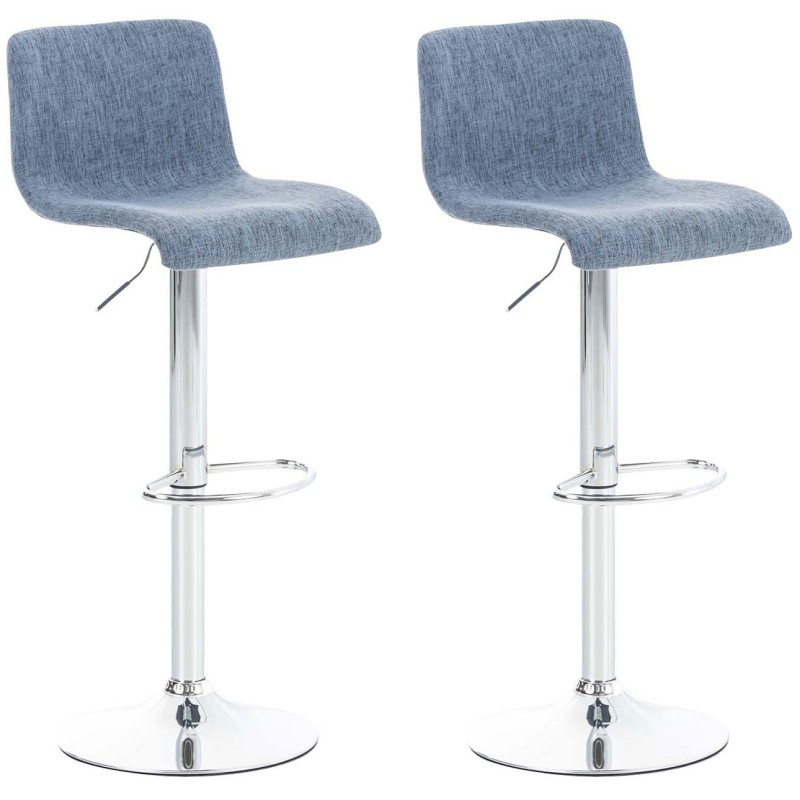 Juego de 2 taburetes de bar Hoover en tela azul cromada