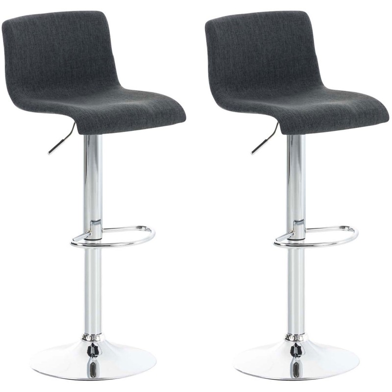 Juego de 2 taburetes de bar Hoover en tela cromada gris oscuro