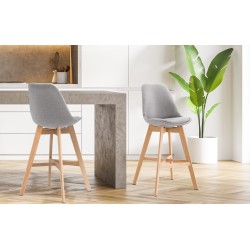 Juego de 2 taburetes de bar Cannes en tejido natura gris