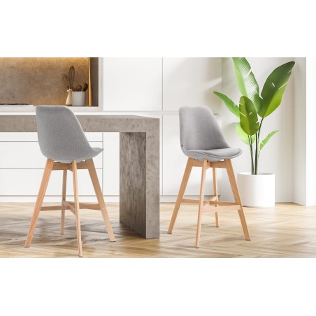 Juego de 2 taburetes de bar Cannes en tejido natura gris