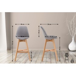 Juego de 2 taburetes de bar Cannes en tejido natura gris
