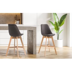 Juego de 2 taburetes de bar Cannes en tejido Natura gris oscuro