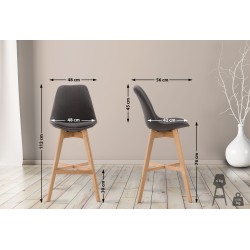 Juego de 2 taburetes de bar Cannes en tejido Natura gris oscuro
