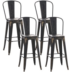 Juego de 4 taburetes de bar Aiden en negro antiguo y dorado