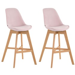 Juego de 2 taburetes de bar Cannes en terciopelo rosa, natura
