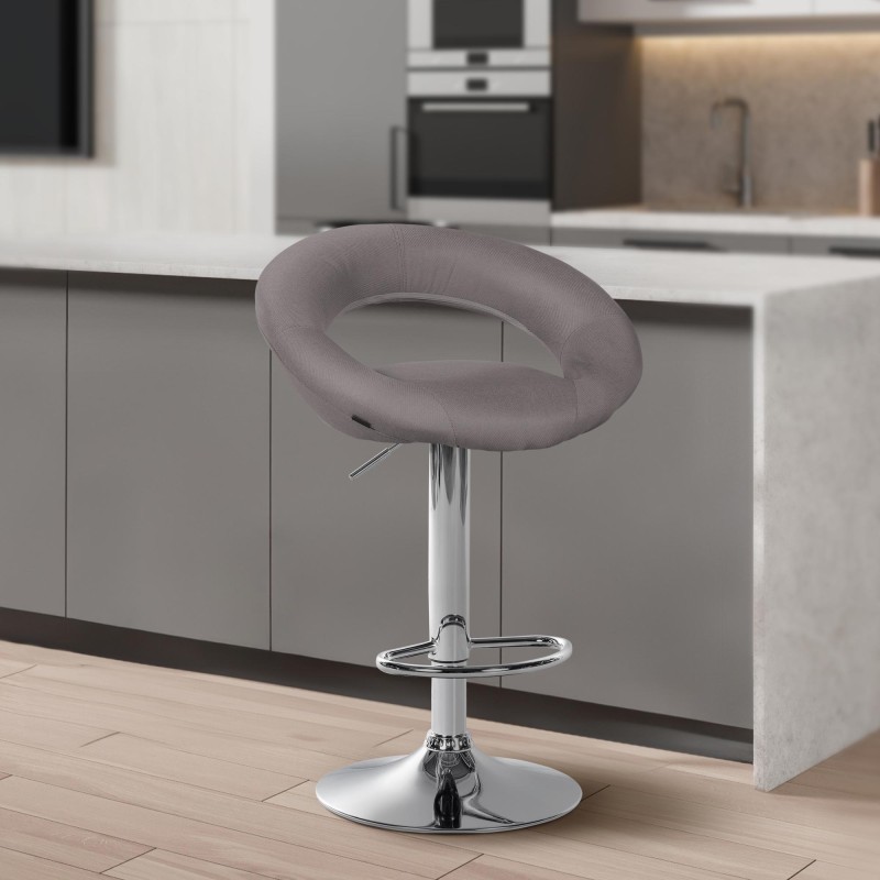 Taburete de bar Olinda en tela gris cromo