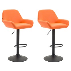 Juego de 2 taburetes de bar Braga en piel sintética negra y naranja