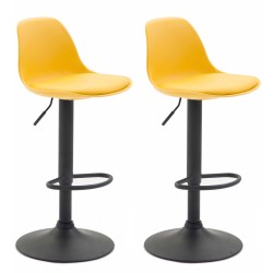Juego de 2 taburetes de bar Kiel, plástico negro y amarillo