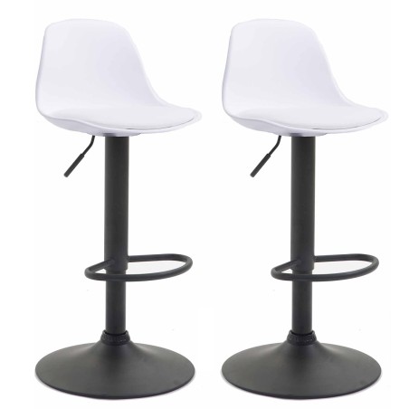 Juego de 2 taburetes de bar Kiel en plástico blanco y negro