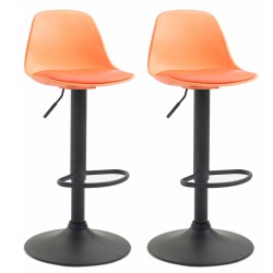 Juego de 2 taburetes de bar Kiel en plástico negro y naranja