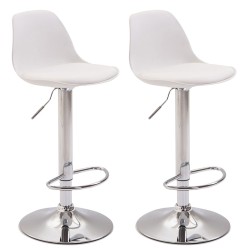 Juego de 2 taburetes de bar Kiel en plástico cromado blanco