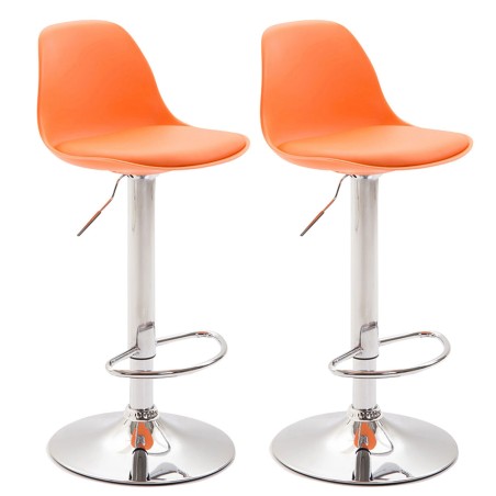 Juego de 2 taburetes de bar Kiel en plástico cromado naranja