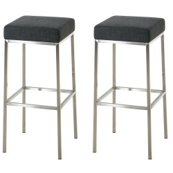 Juego de 2 taburetes de bar Montreal 85 en tela de acero inoxidable gris oscuro