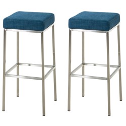 Juego de 2 taburetes de bar Montreal 85 en tela de acero inoxidable azul