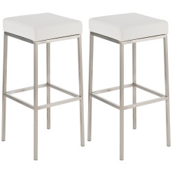Juego de 2 taburetes de bar Montreal 85 en polipiel blanca y acero inoxidable
