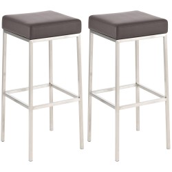 Juego de 2 taburetes de bar Montreal 85 en piel sintética marrón y acero inoxidable