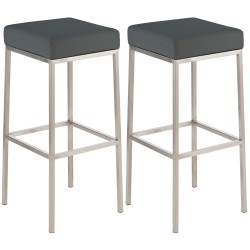 Juego de 2 taburetes de bar Montreal 85 en polipiel gris y acero inoxidable