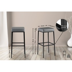 Juego de 2 taburetes de bar Montreal 85 en piel sintética negra y gris