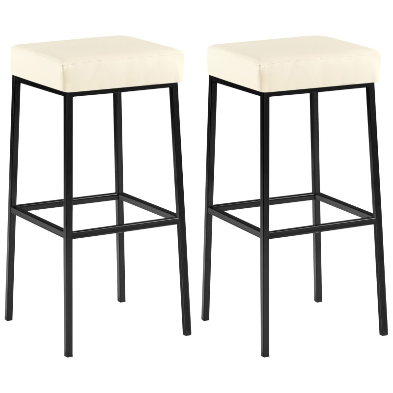 Juego de 2 taburetes de bar Montreal 85 en piel sintética color negro y crema