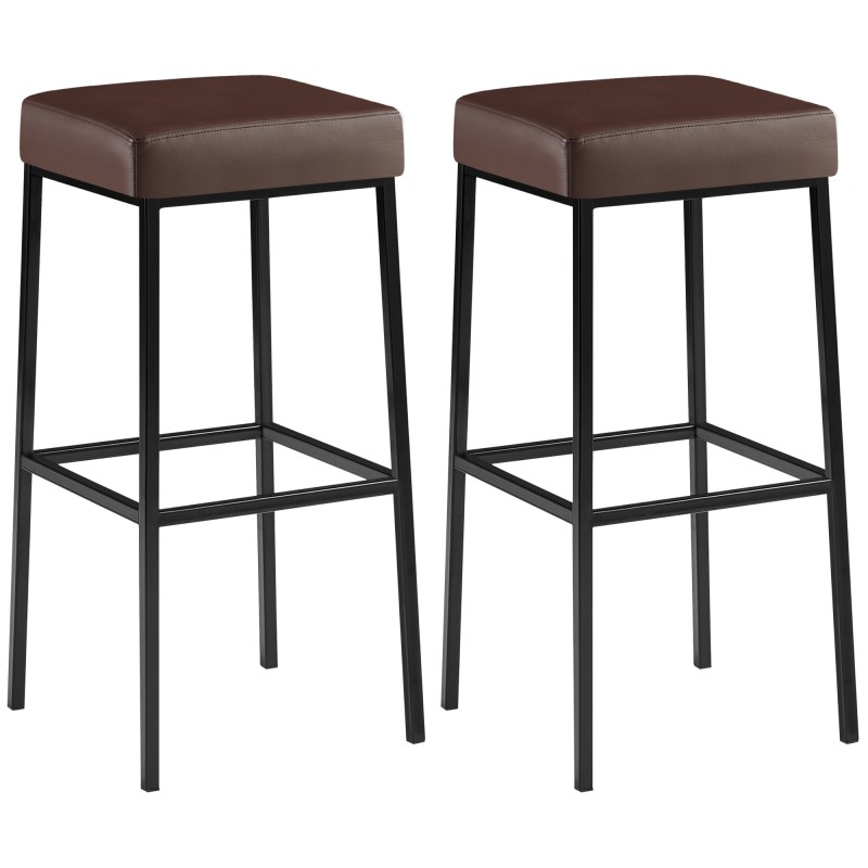 Juego de 2 taburetes de bar Montreal 85 en piel sintética negra y marrón