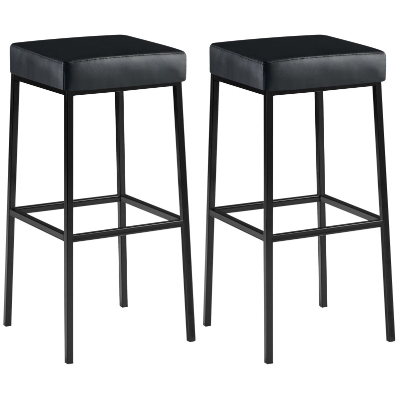 Juego de 2 taburetes de bar Montreal 85 en piel sintética negra