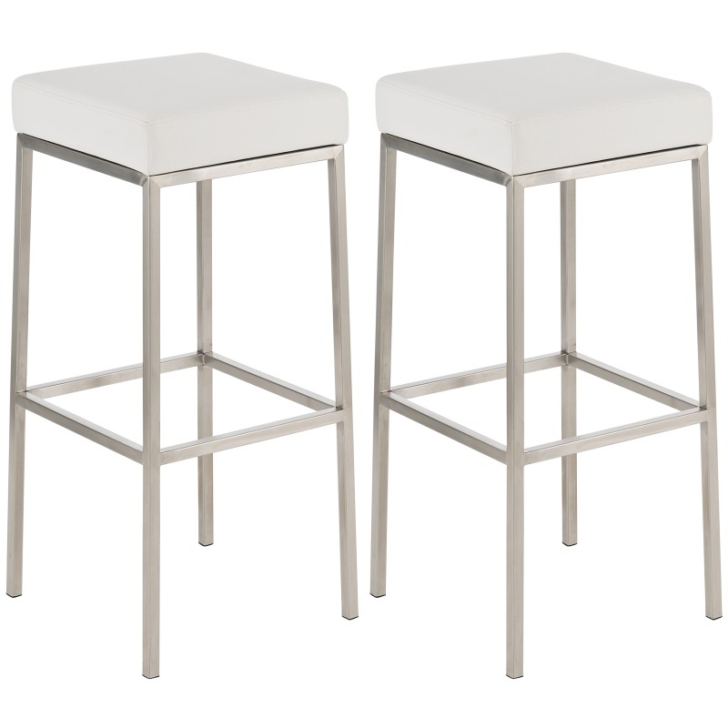 Juego de 2 taburetes de bar Montreal 80 en polipiel blanca y acero inoxidable