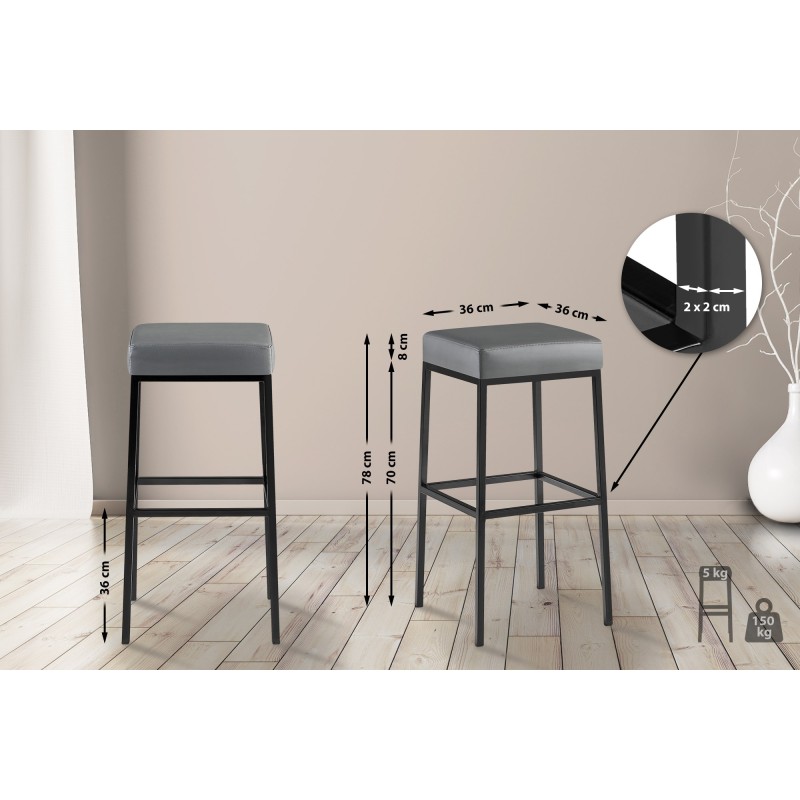 Juego de 2 taburetes de bar Montreal 80 en piel sintética negra y gris