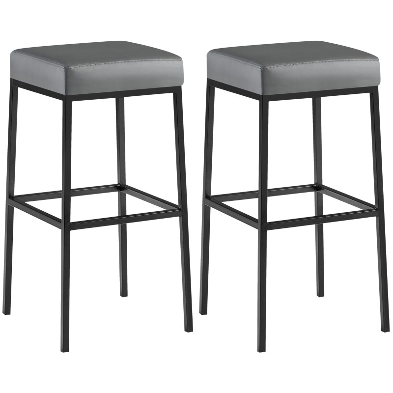 Juego de 2 taburetes de bar Montreal 80 en piel sintética negra y gris