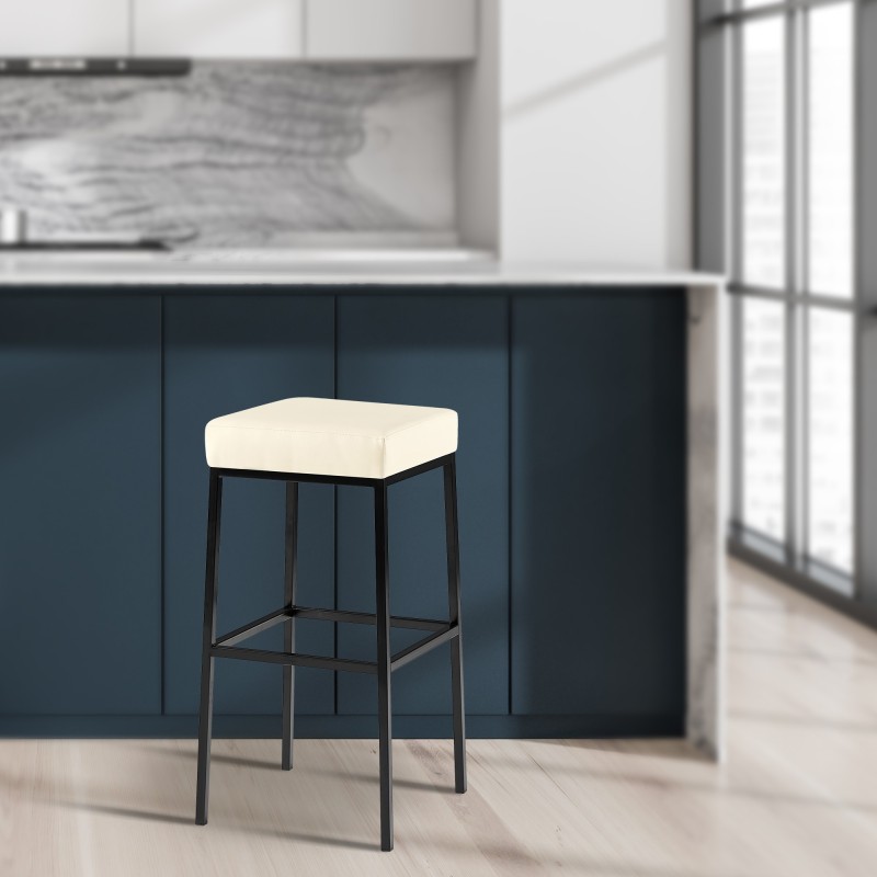 Juego de 2 taburetes de bar Montreal 80 en piel sintética color negro y crema