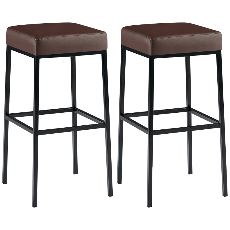 Juego de 2 taburetes de bar Montreal 80 en piel sintética negra y marrón