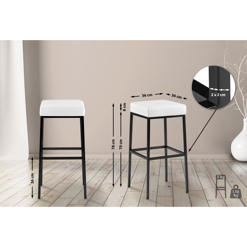 Juego de 2 taburetes de bar Montreal 80 en piel sintética blanca y negra