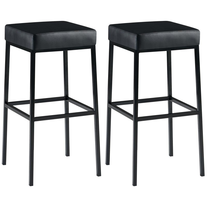 Juego de 2 taburetes de bar Montreal 80 en piel sintética negra