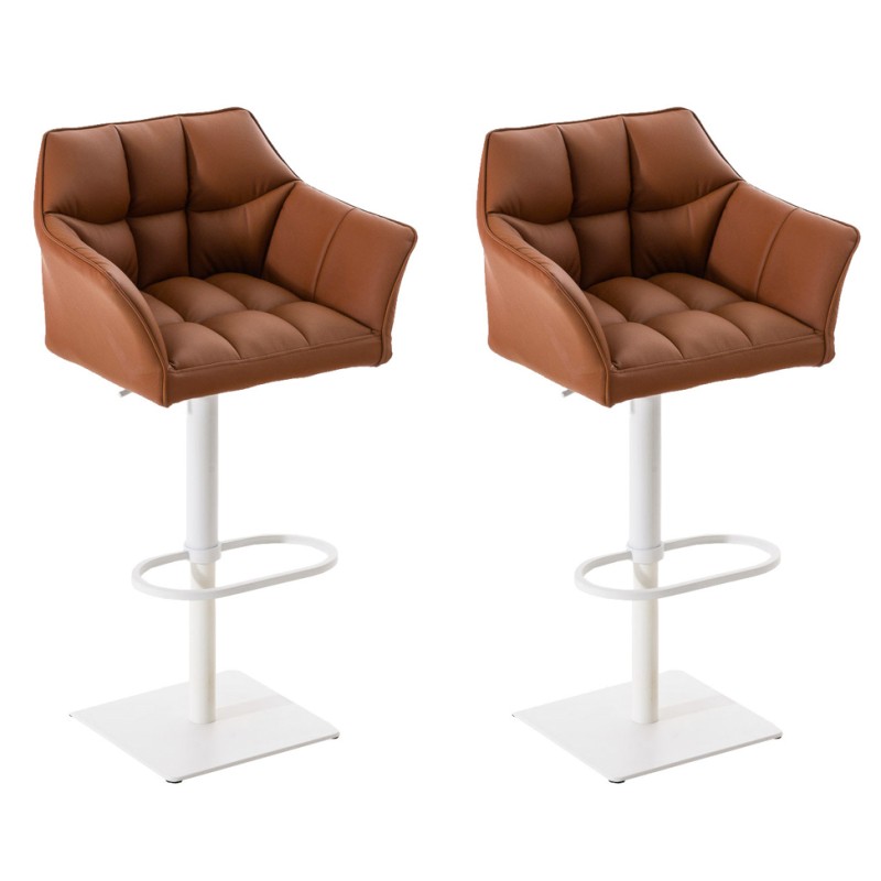Juego de 2 taburetes de bar Damaso en símil piel color marrón claro y blanco Juego de 2 taburetes de bar Damaso en símil piel color marrón claro y blanco