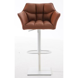 Juego de 2 taburetes de bar Damaso en símil piel color marrón claro y blanco Juego de 2 taburetes de bar Damaso en símil piel color marrón claro y blanco