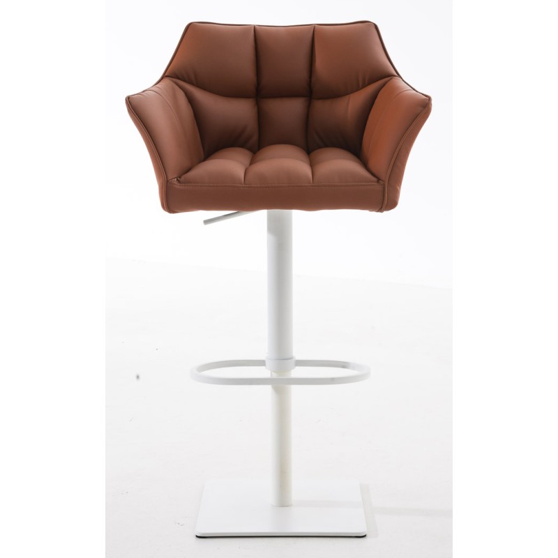 Juego de 2 taburetes de bar Damaso en símil piel color marrón claro y blanco