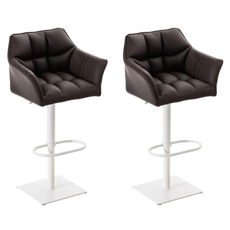 Juego de 2 taburetes de bar Damaso en piel sintética blanca y marrón Juego de 2 taburetes de bar Damaso en piel sintética blanca y marrón
