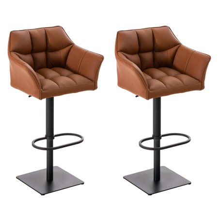 Juego de 2 taburetes de bar Damaso en piel sintética negra y marrón claro