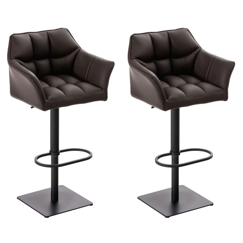 Juego de 2 taburetes de bar Damaso en piel sintética negra y marrón