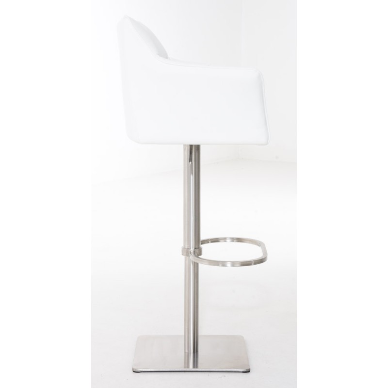 Juego de 2 taburetes de bar Damaso en piel sintética blanca y acero inoxidable