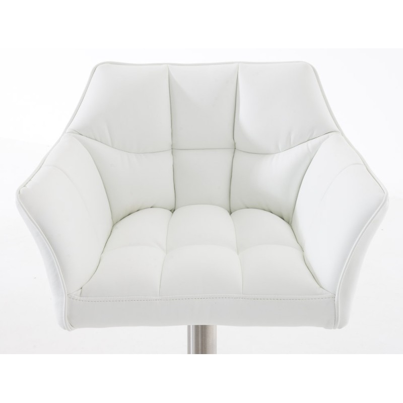 Juego de 2 taburetes de bar Damaso en piel sintética blanca y acero inoxidable