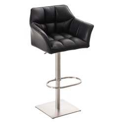 Juego de 2 taburetes de bar Damaso en piel sintética negra y acero inoxidable