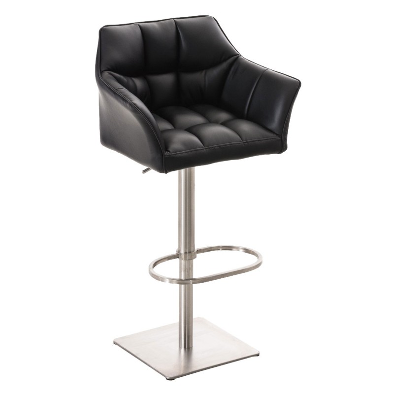 Juego de 2 taburetes de bar Damaso en piel sintética negra y acero inoxidable